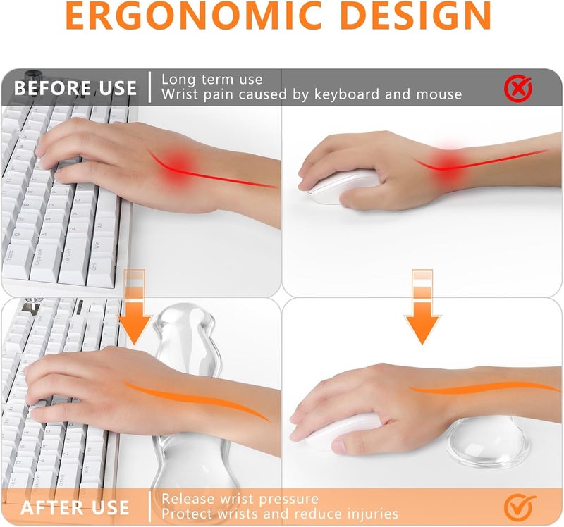KEPUTAIER Gel Keyboard Wrist Rest, Cute Wrist Support and Arm Support Keyboard Rest for Keyboard and Mouse Typing Pain Relief，Suitable for Office/Computer/Laptop/Gaming（Transparent White Set ） - Image 2